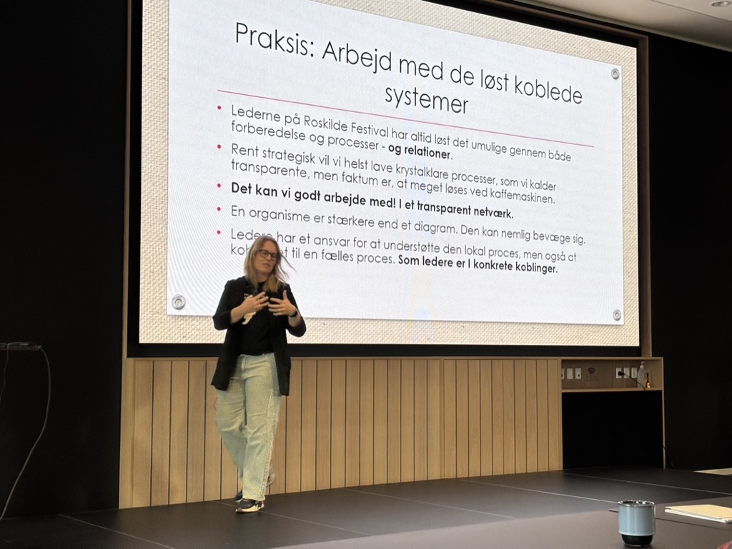 Cecilie Engelhardt holder oplæg om arbejdet med løst koblede systemer.